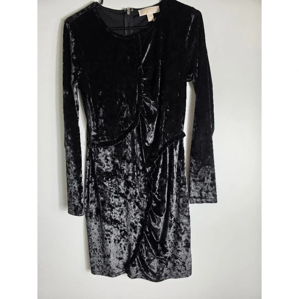 Michael Kors‎ Black Velvet Ruffle  Long Sleeve  Holiday Medium